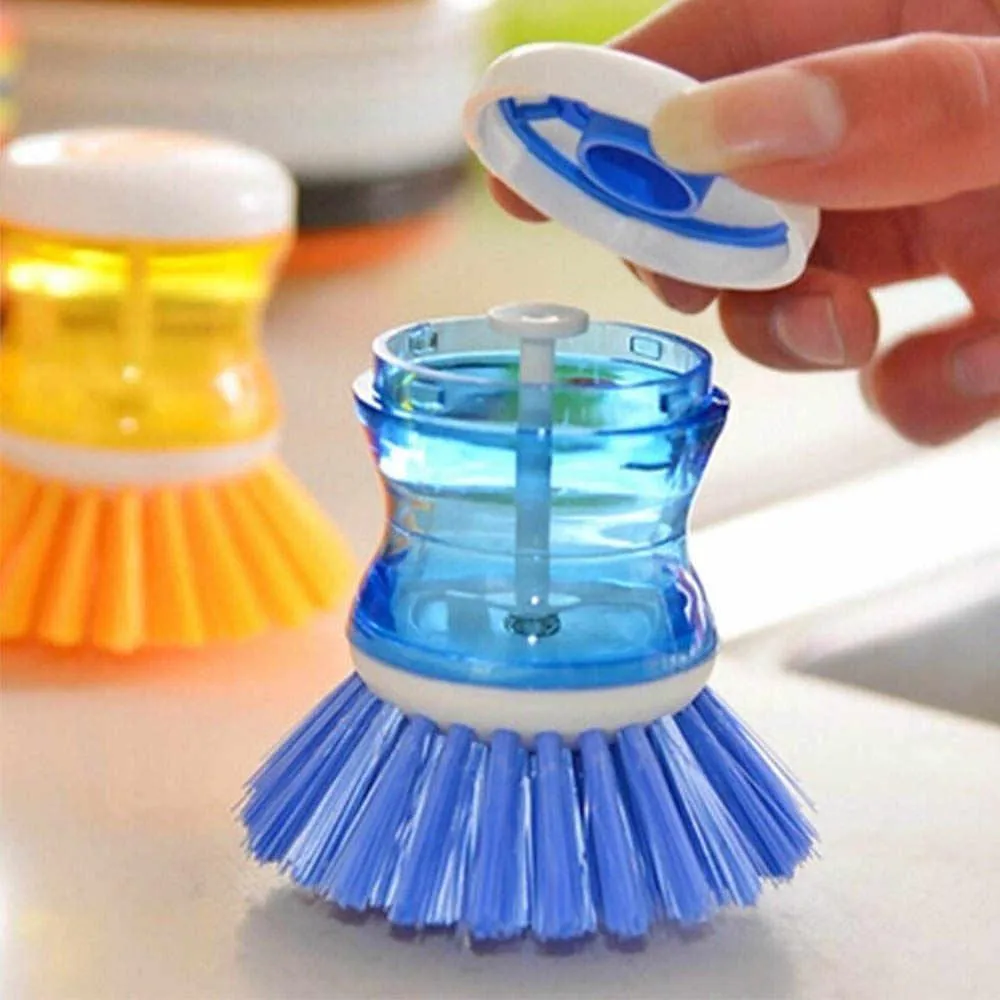 159 Plastic Wash Basin Brush Cleaner with Liquid Soap Dispenser (Multicolour)