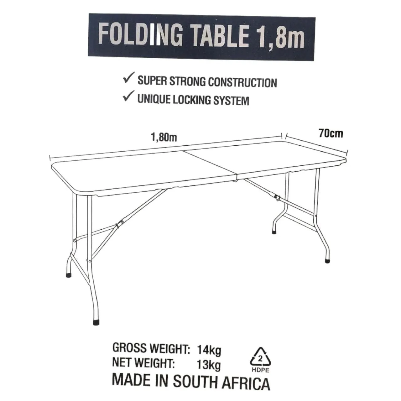 1.8m Folding Trestle Plastic Table 6ft White