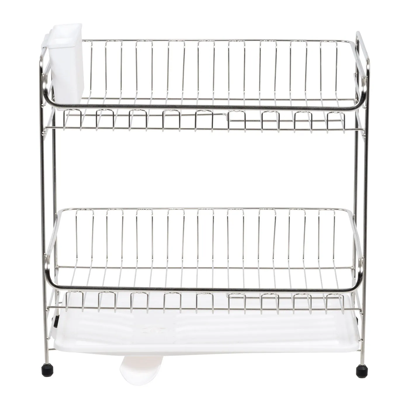 2-tier Medium Dish Rack with Drain Spout Black