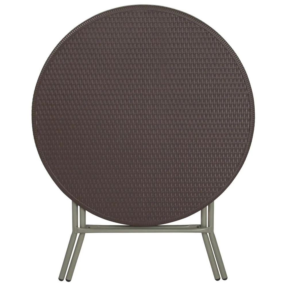 2.6-Foot Round Brown Rattan Plastic Folding Table By Flash Furniture