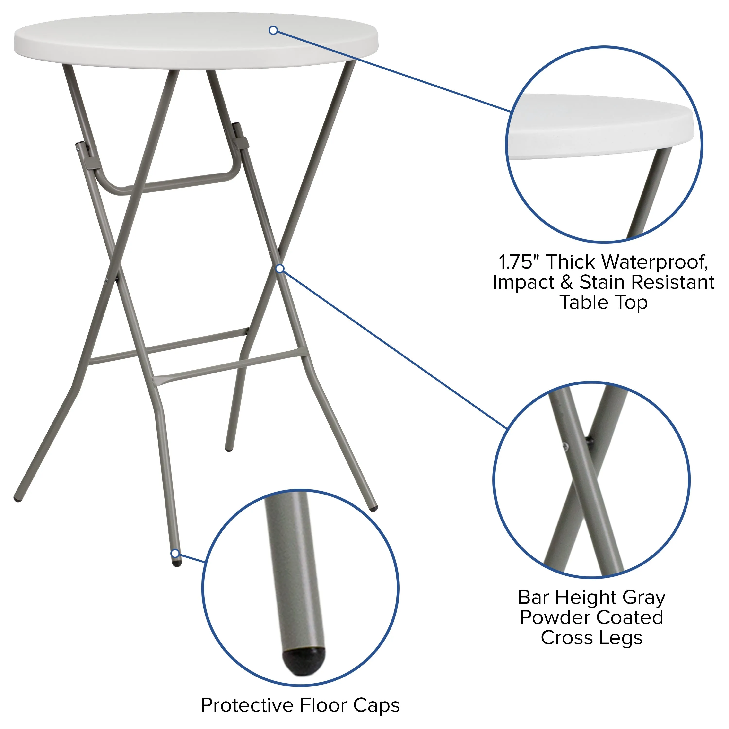 2.63-Foot Round Plastic Bar Height Folding Table