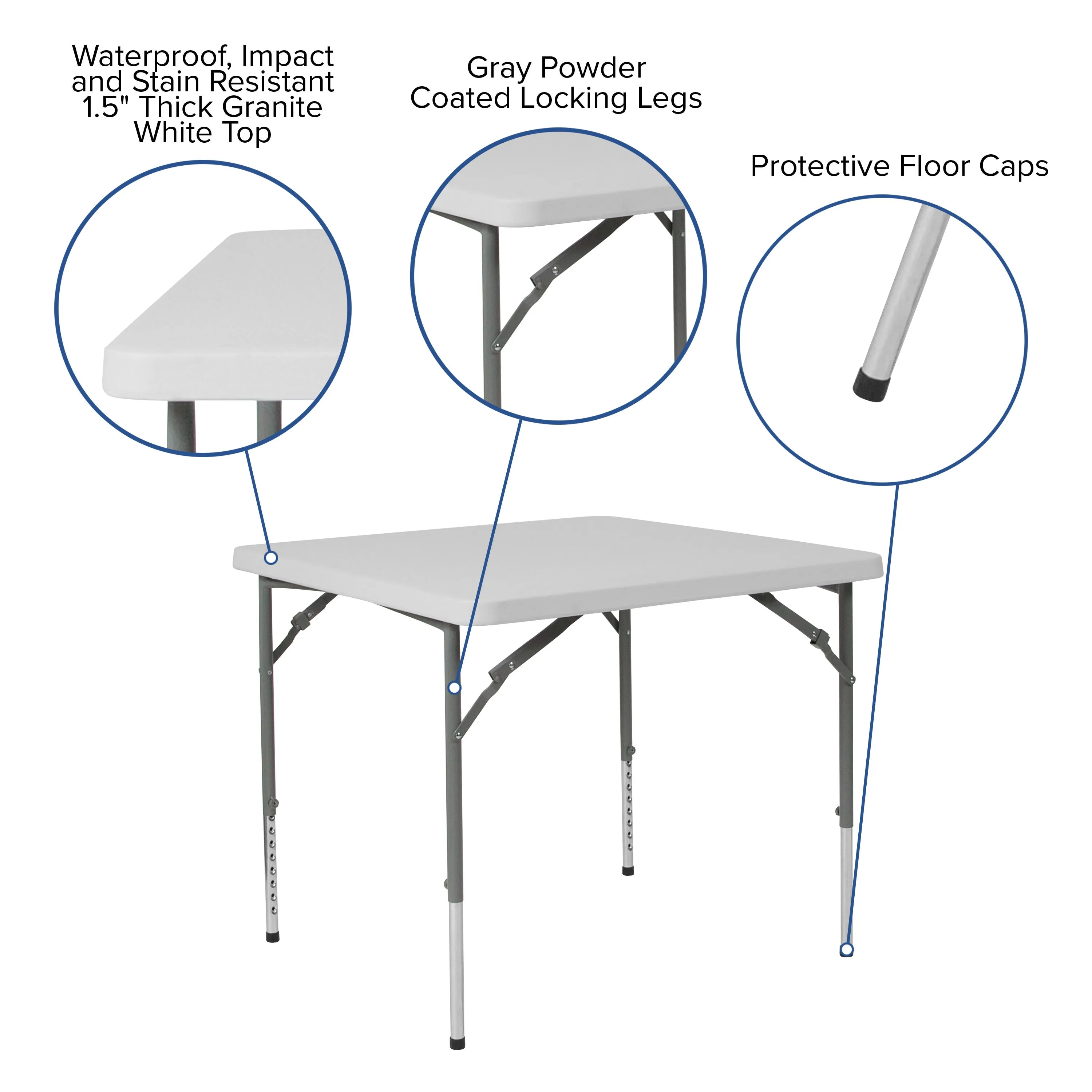 2.79-Foot Square Height Adjustable Plastic Folding Table