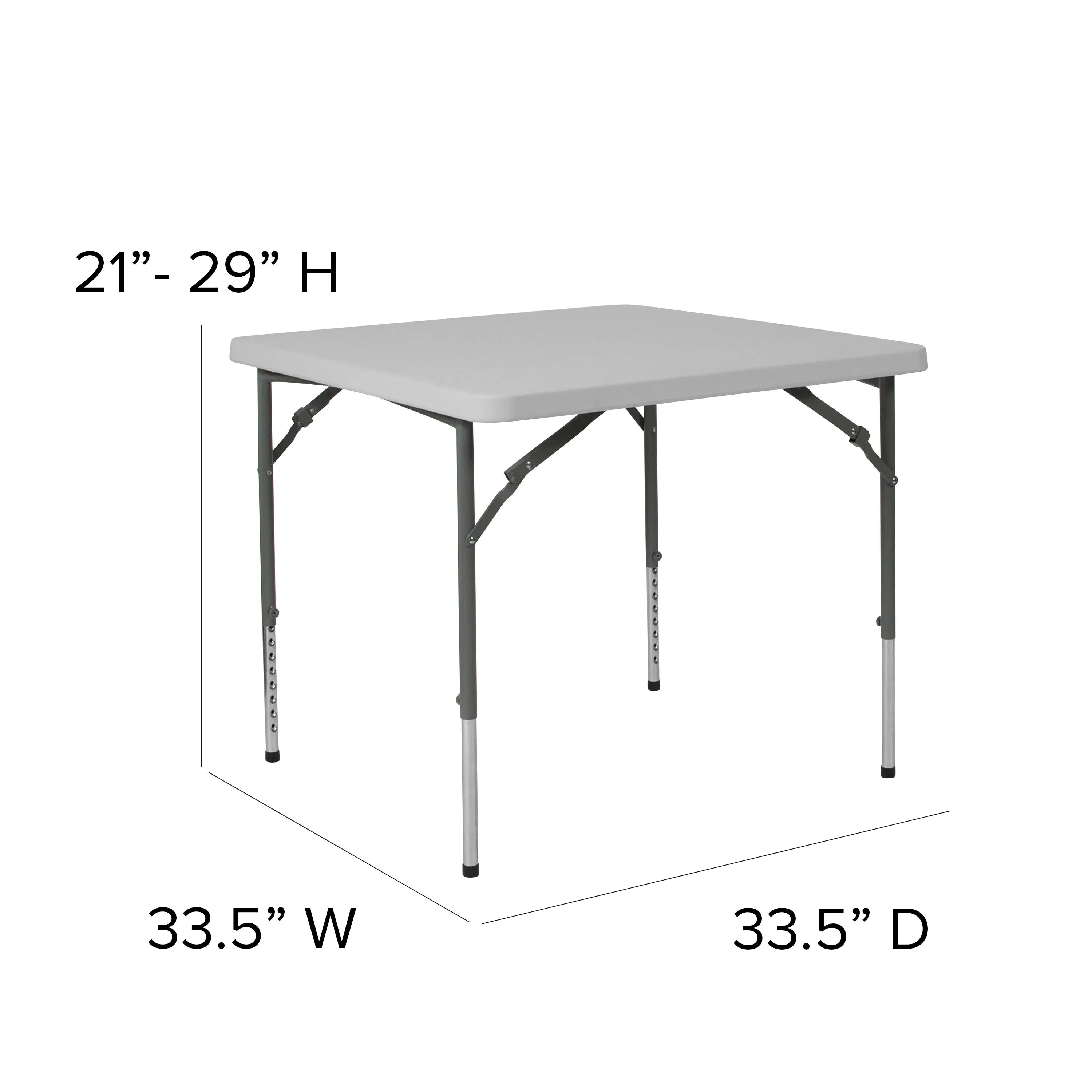 2.79-Foot Square Height Adjustable Plastic Folding Table