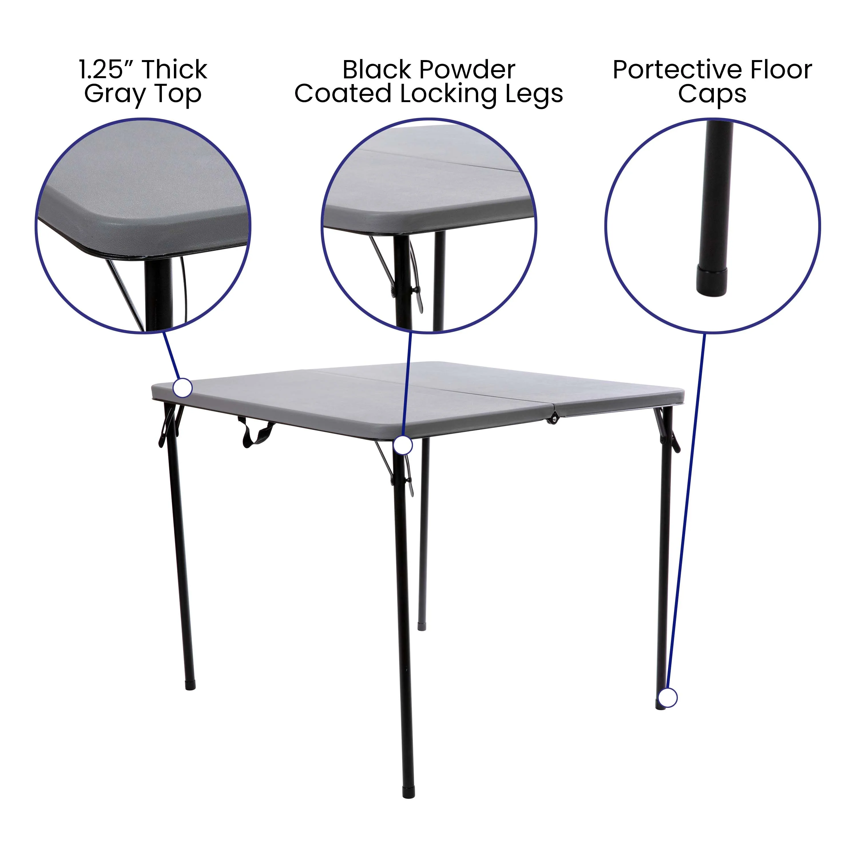 2.83-Foot Square Bi-Fold Plastic Folding Table with Carrying Handle