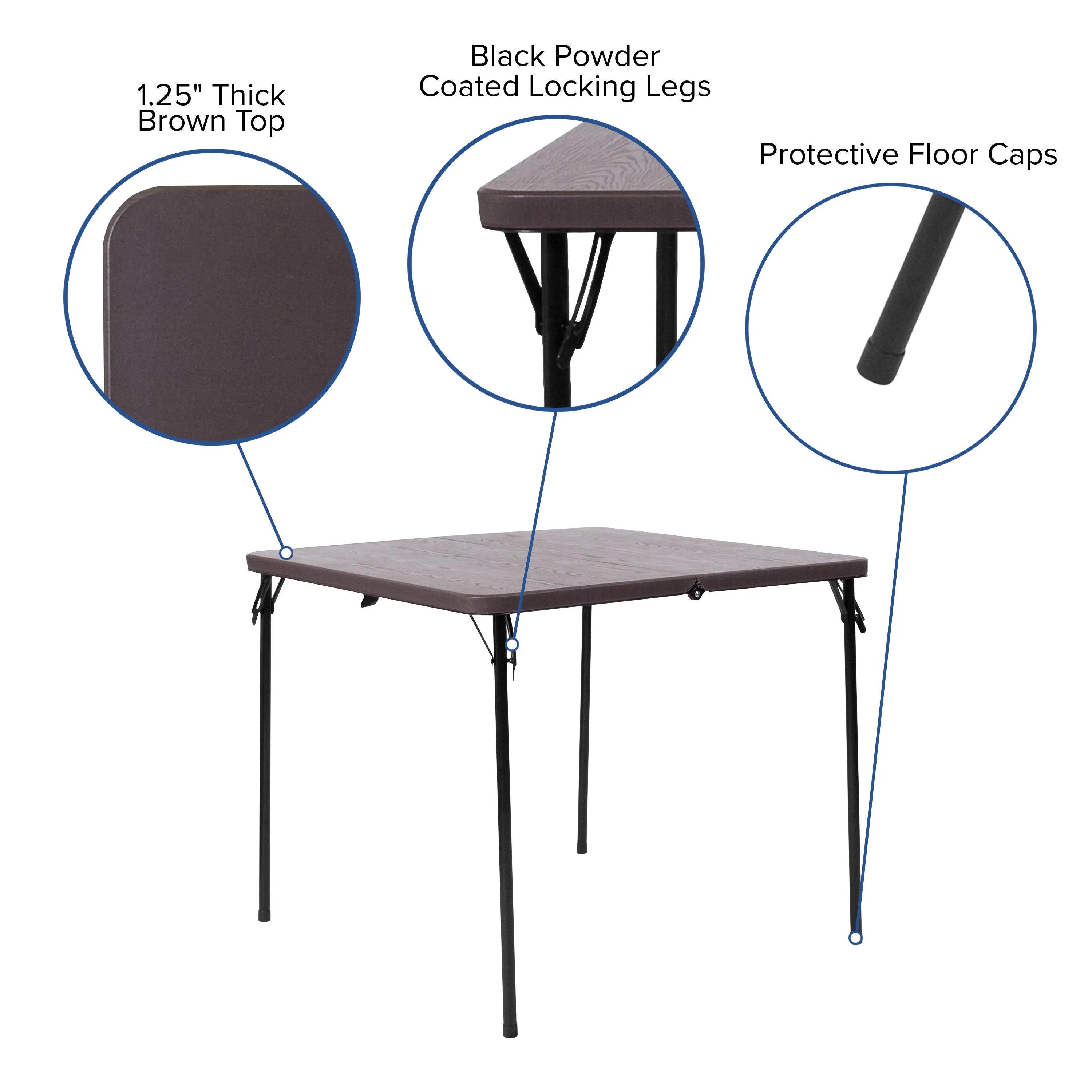 2.83-Foot Square Bi-Fold Plastic Folding Table with Carrying Handle