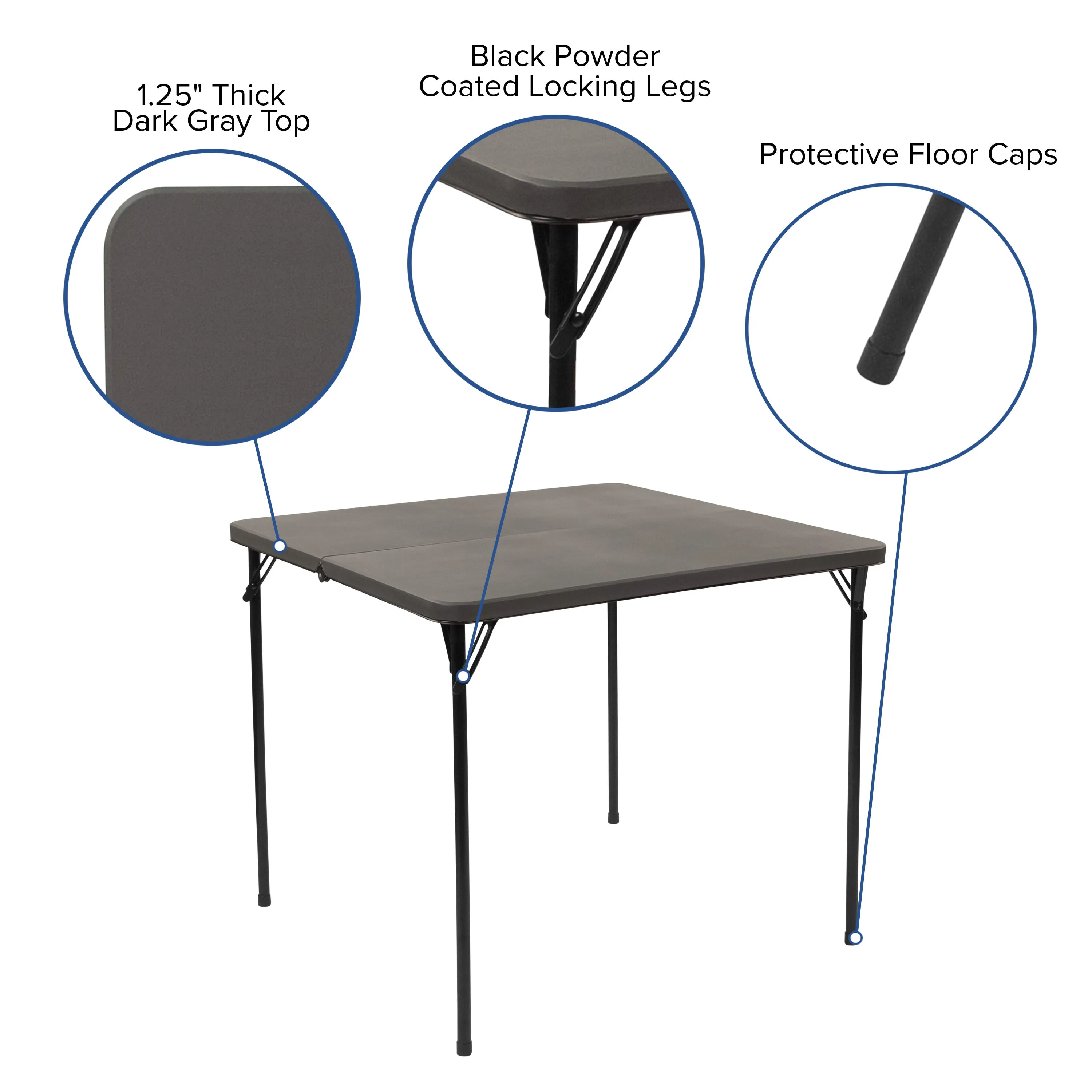 2.83-Foot Square Bi-Fold Plastic Folding Table with Carrying Handle