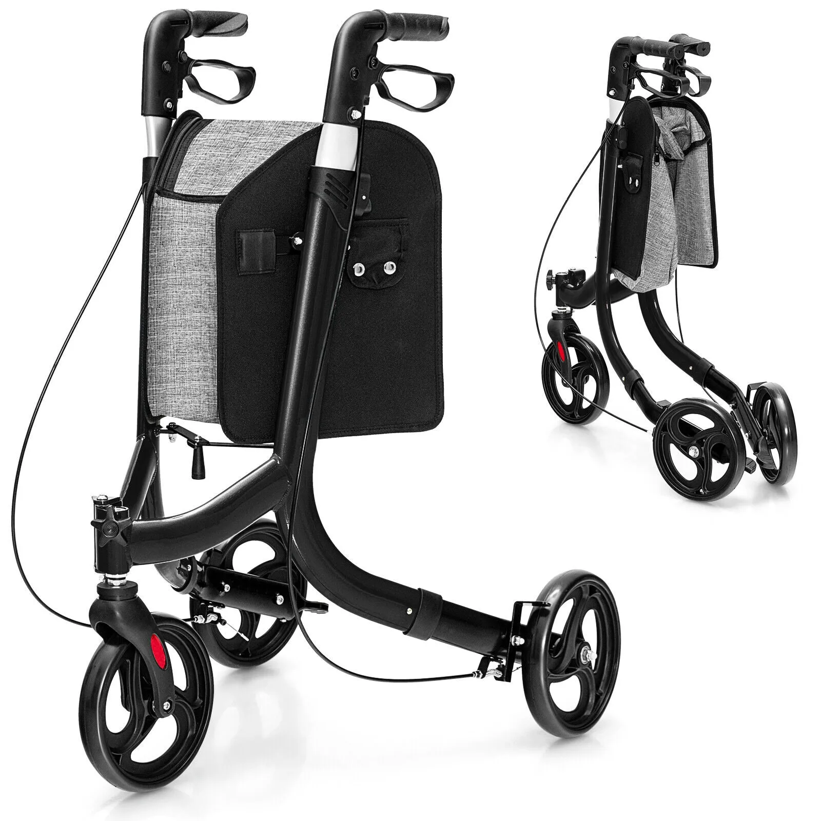 3-Wheel Aluminium Folding Rollator-Black