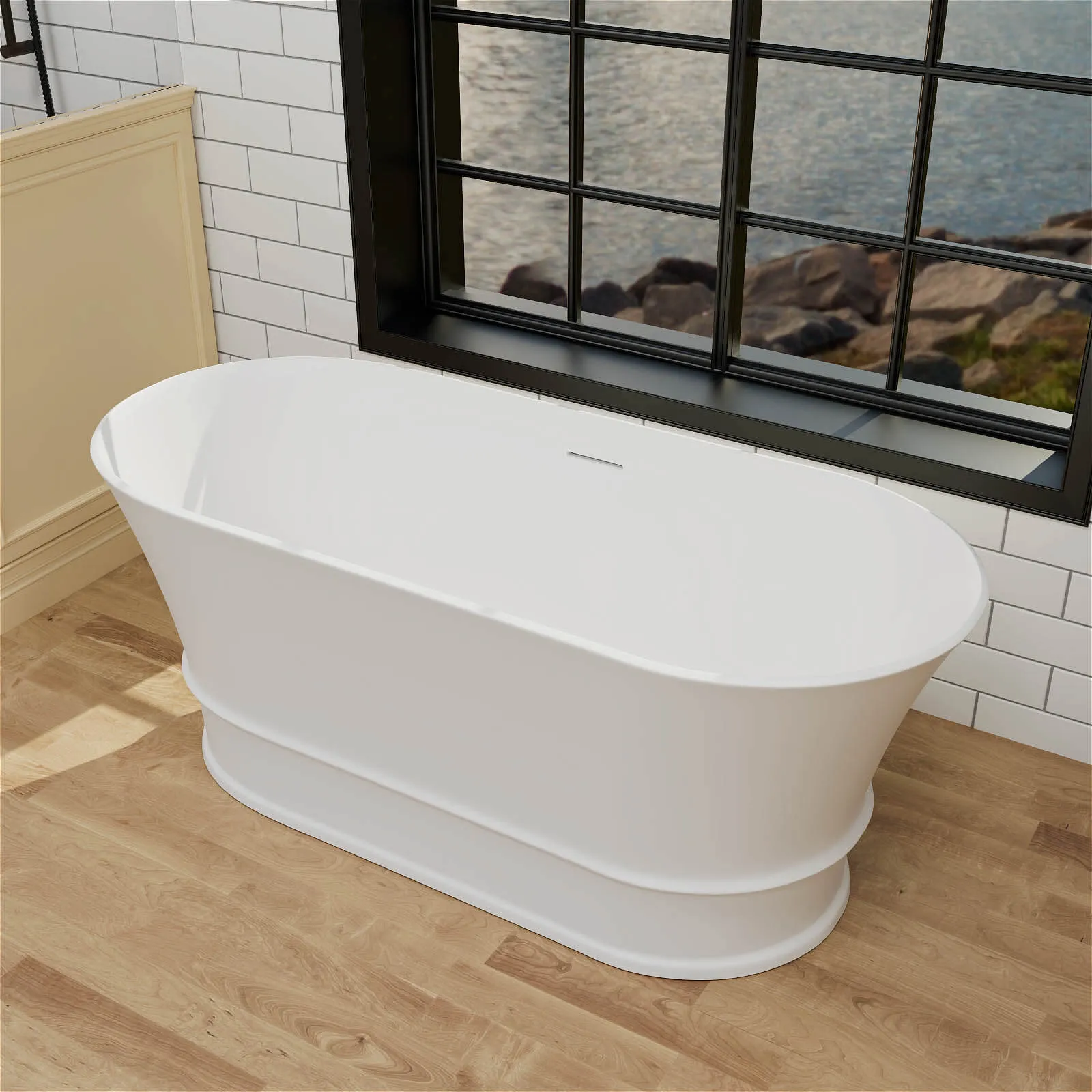 59'' Vintage Bathtub Solid Surface Stone Resin Freestanding Soaking Tub with Overflow