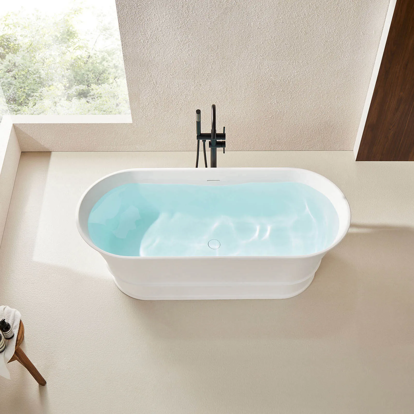 59'' Vintage Bathtub Solid Surface Stone Resin Freestanding Soaking Tub with Overflow