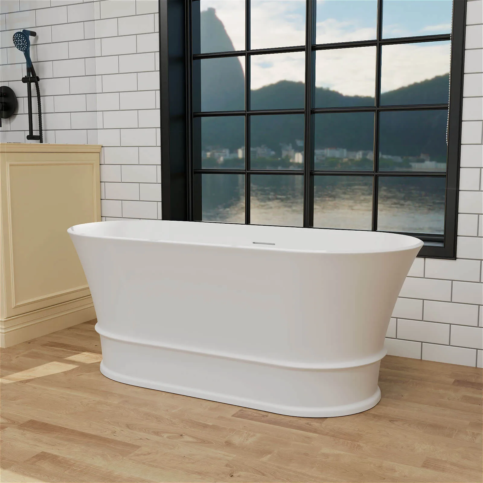 59'' Vintage Bathtub Solid Surface Stone Resin Freestanding Soaking Tub with Overflow