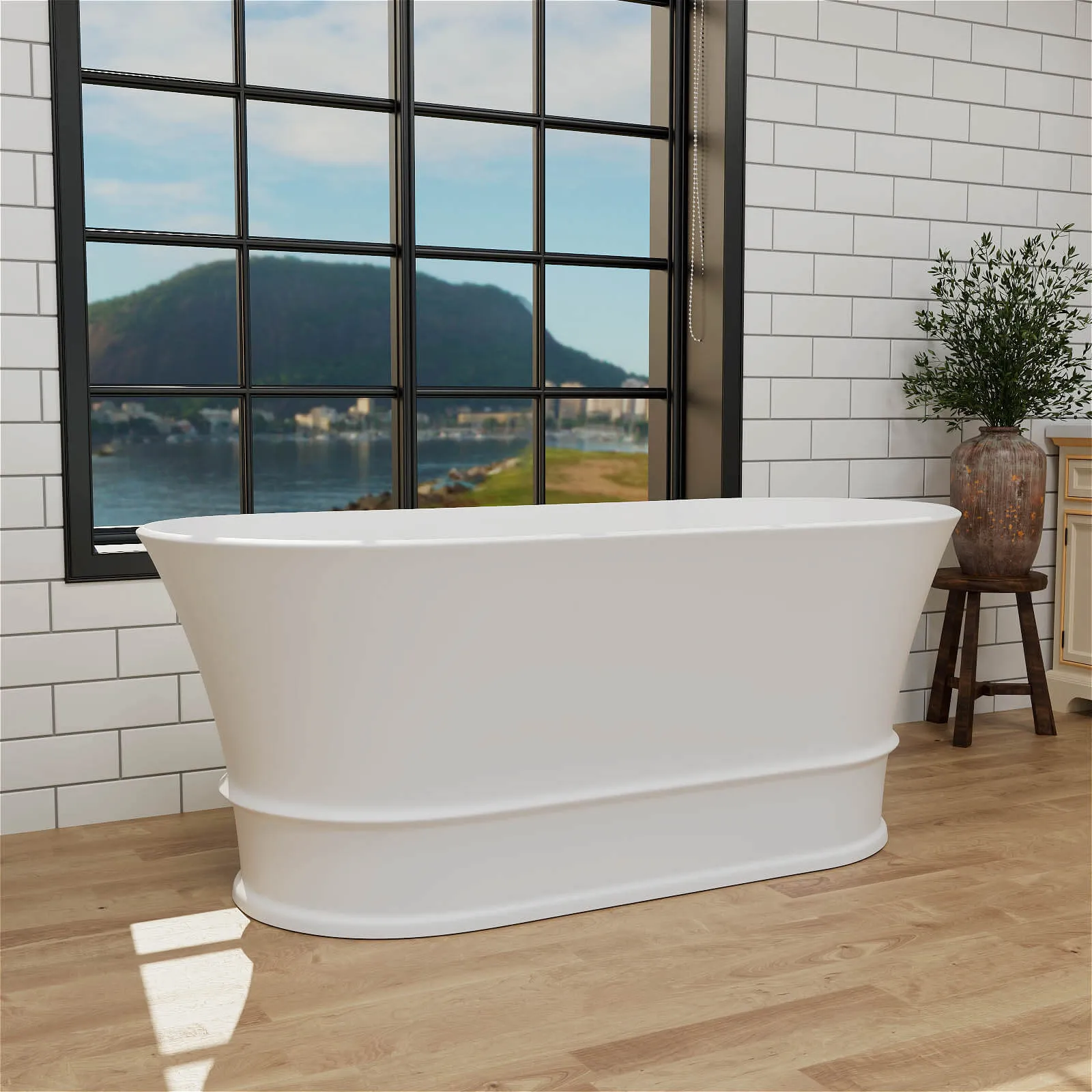 59'' Vintage Bathtub Solid Surface Stone Resin Freestanding Soaking Tub with Overflow