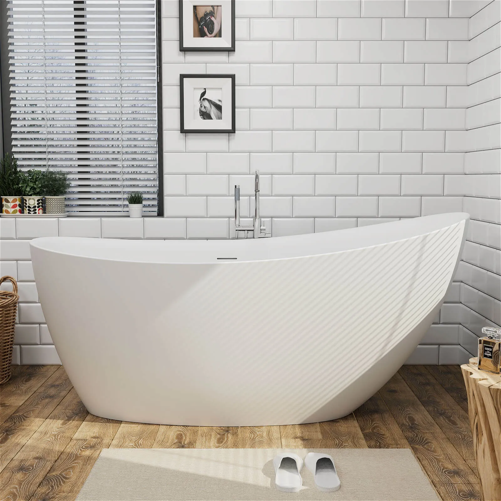 59" Single Slipper Tub Solid Surface Stone Resin Freestanding Soaking Bathtub