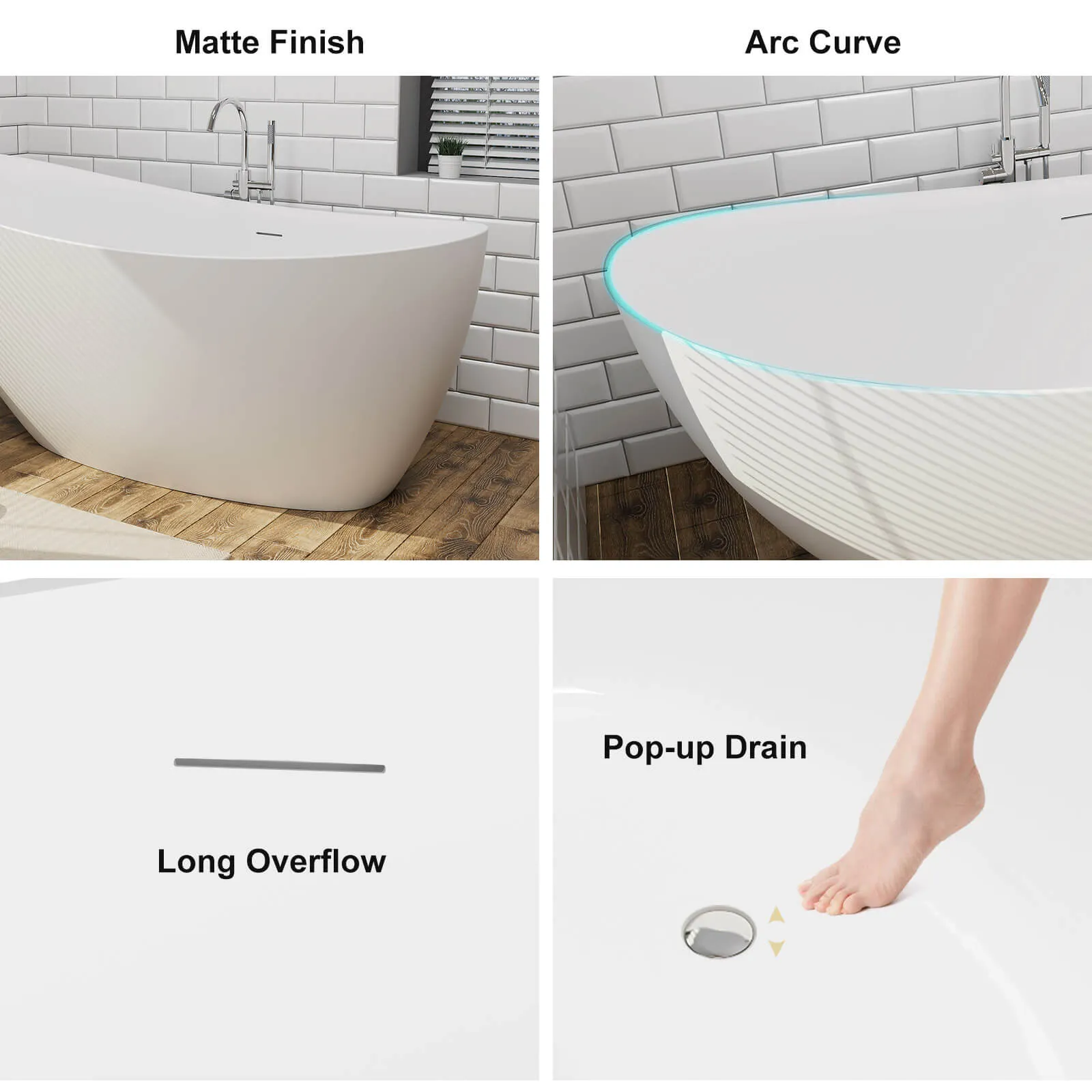 59" Single Slipper Tub Solid Surface Stone Resin Freestanding Soaking Bathtub