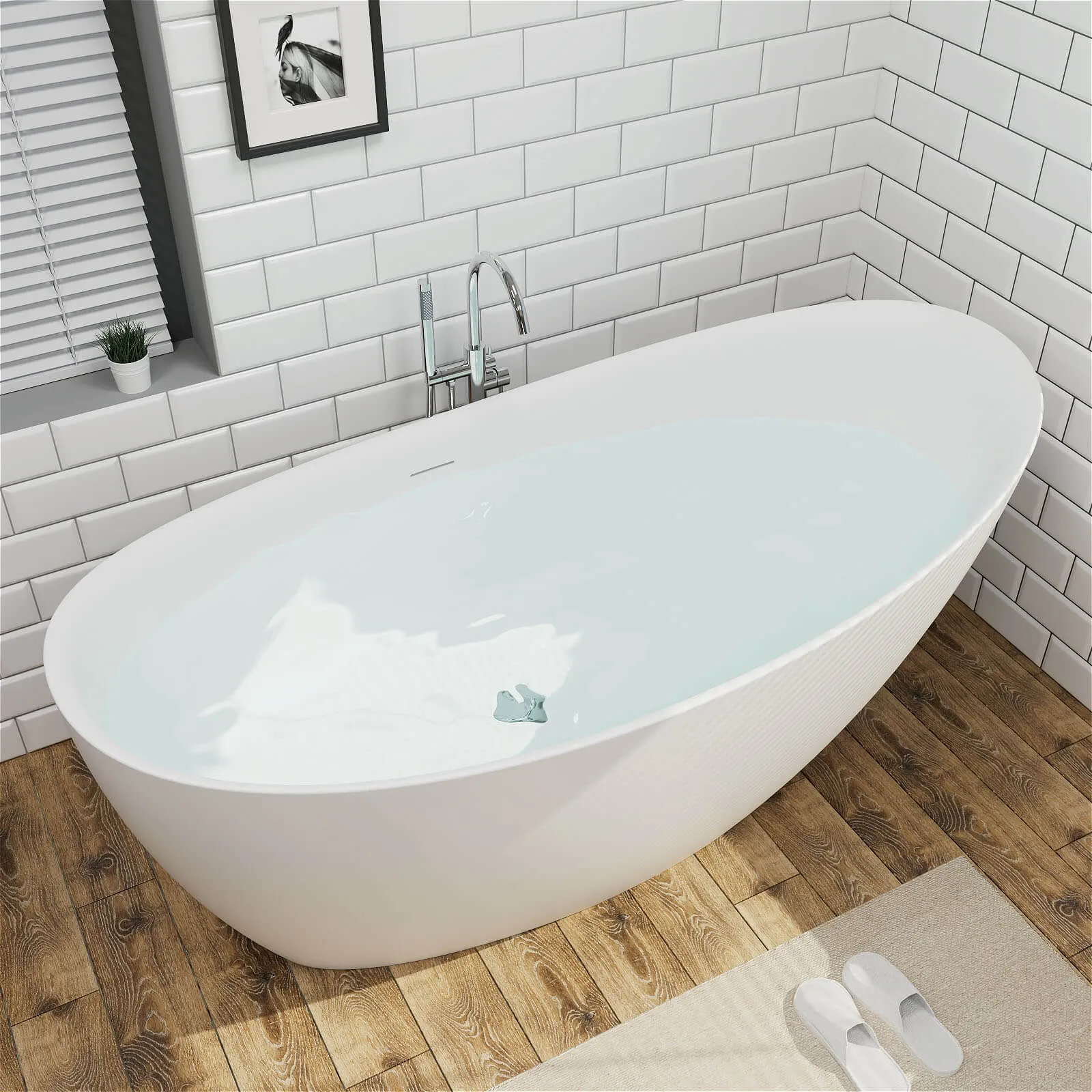 59" Single Slipper Tub Solid Surface Stone Resin Freestanding Soaking Bathtub