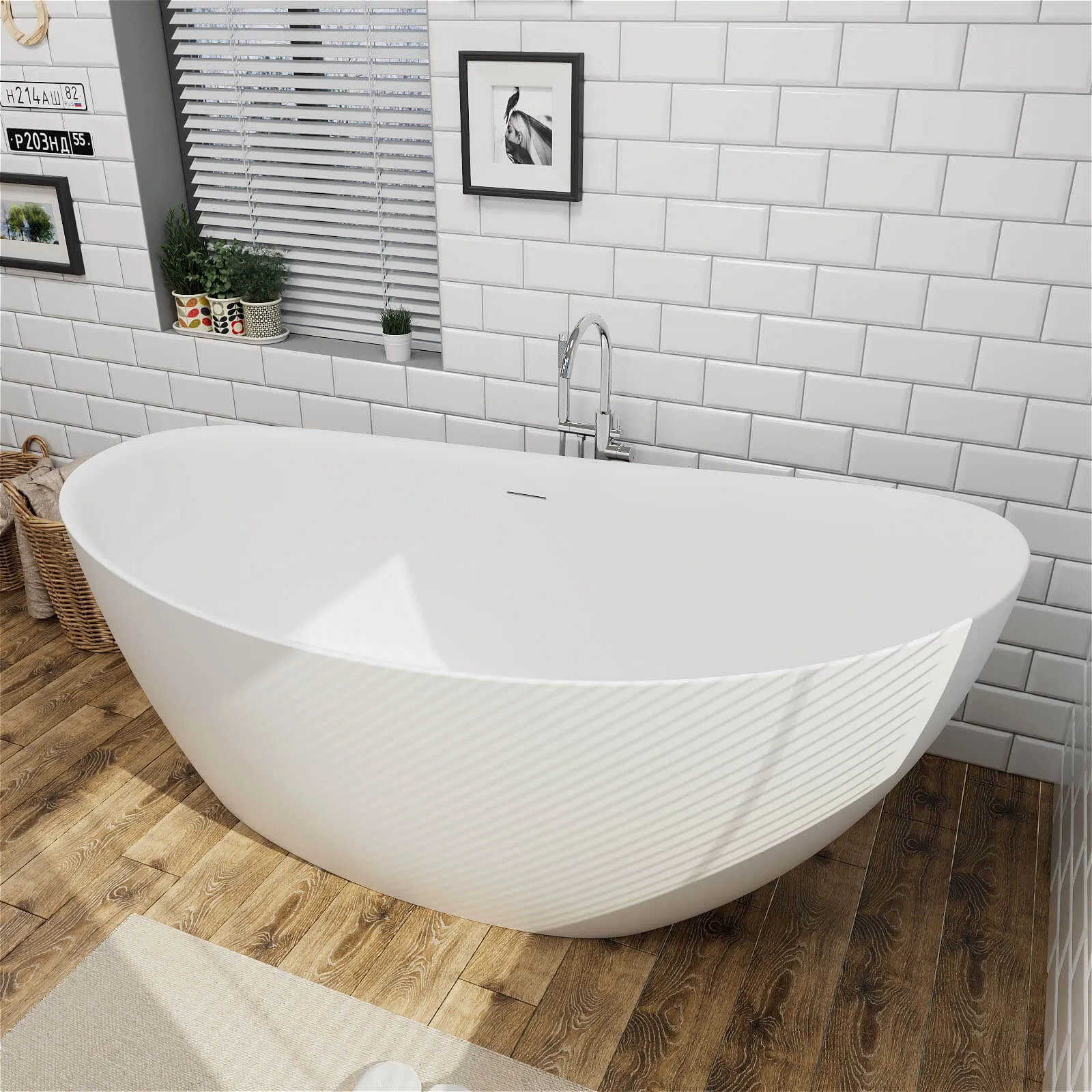 59" Single Slipper Tub Solid Surface Stone Resin Freestanding Soaking Bathtub