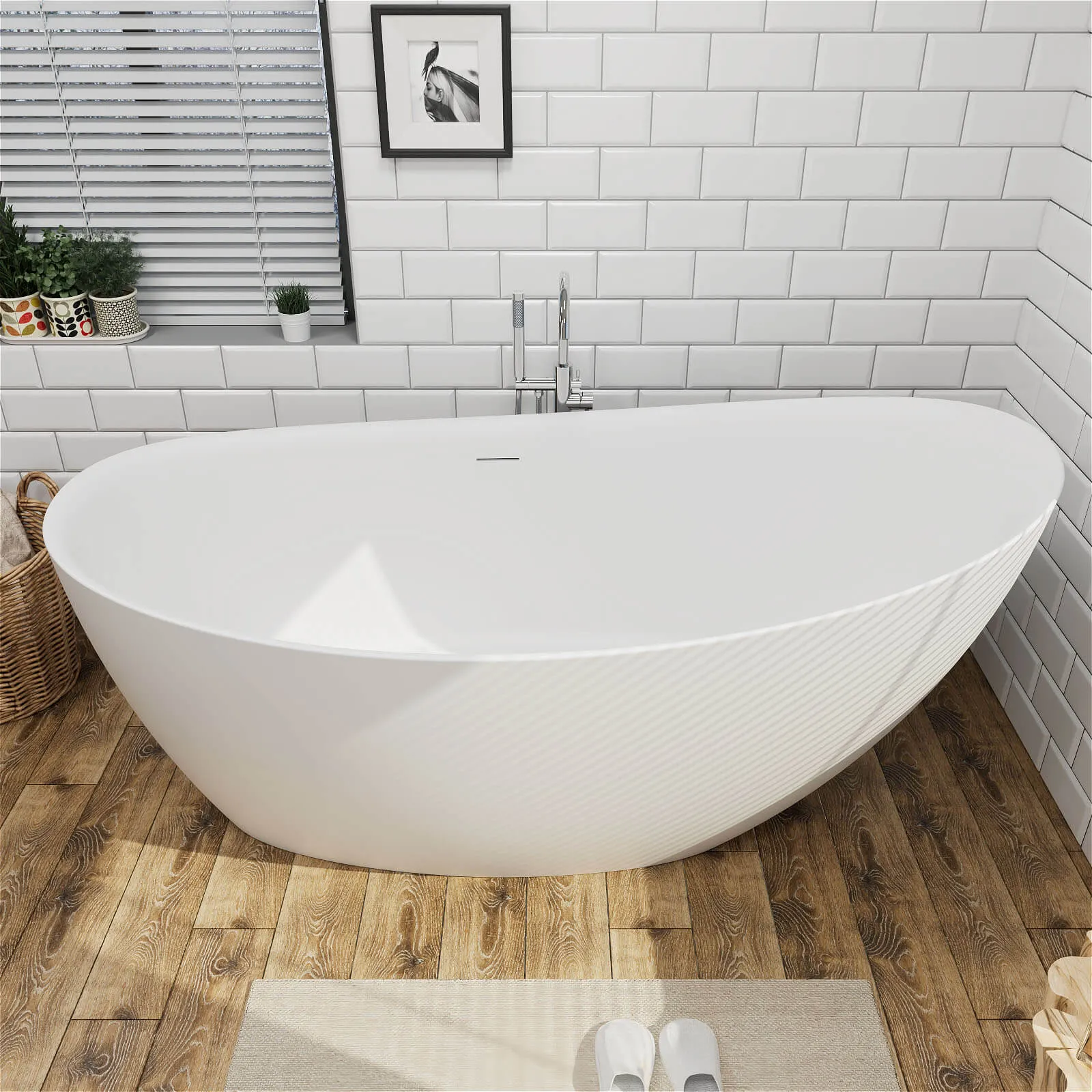 59" Single Slipper Tub Solid Surface Stone Resin Freestanding Soaking Bathtub