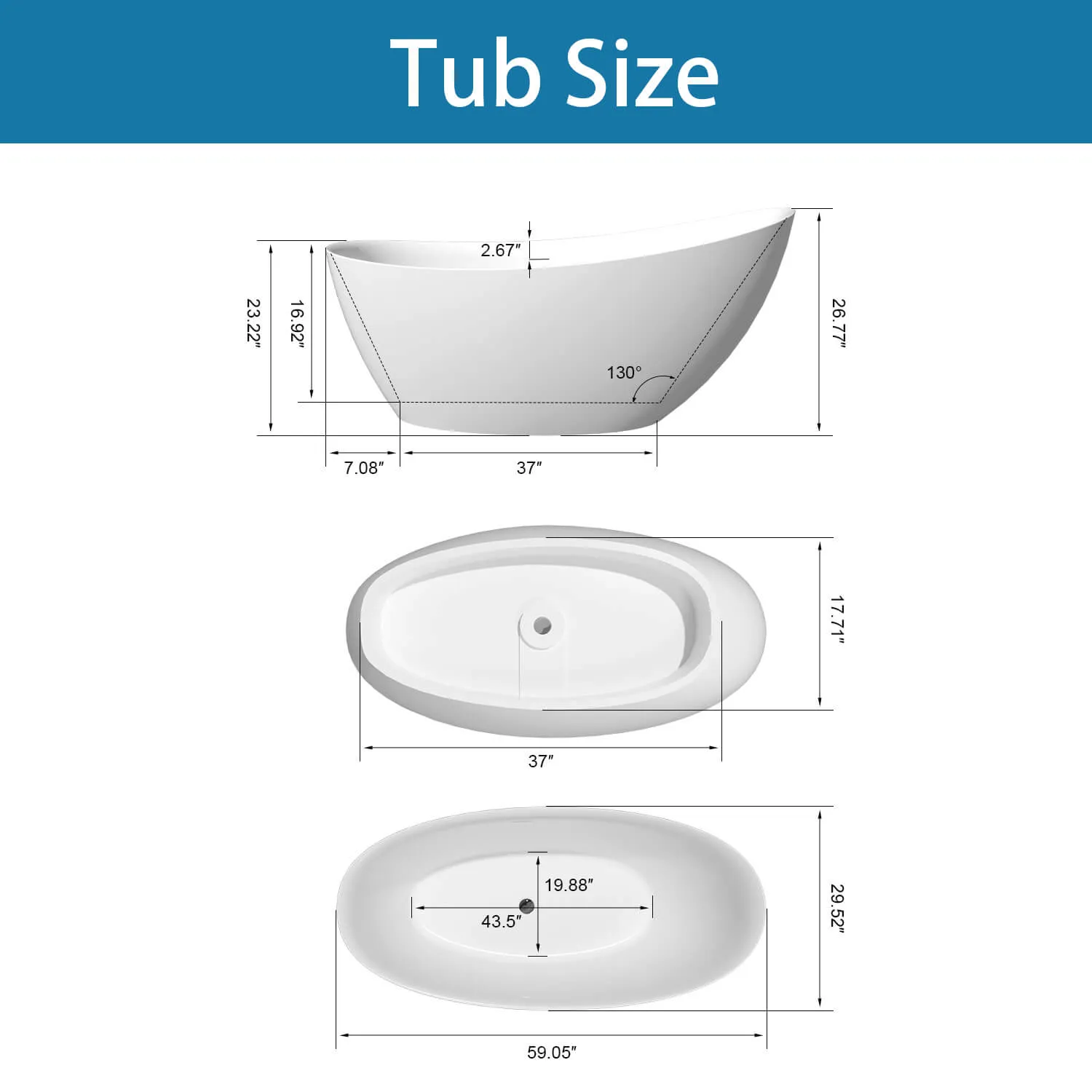 59" Single Slipper Tub Solid Surface Stone Resin Freestanding Soaking Bathtub