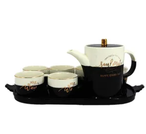 6-Piece Ceramic Teapot Set Black/ White