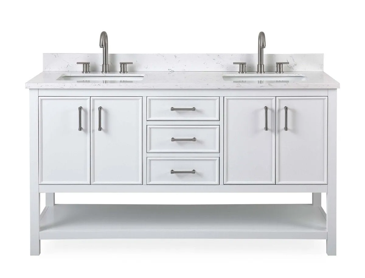 60"  Tennant Brand White Color Finish Double Sink Bathroom Vanity - Felton  # 7330-D60W