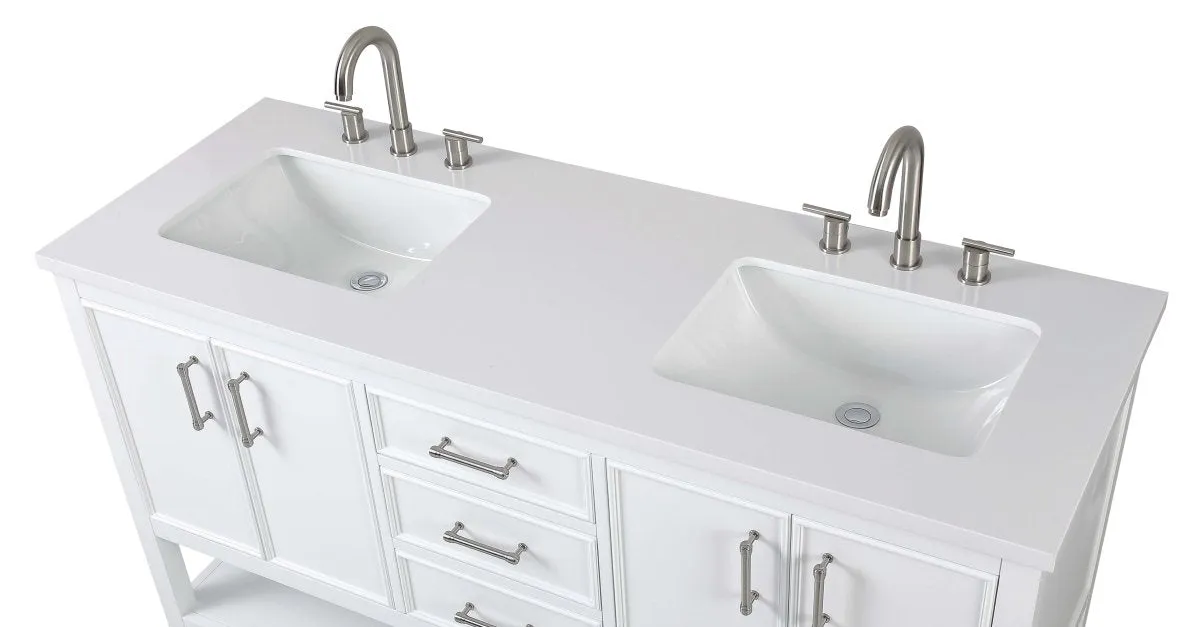 60"  Tennant Brand White Color Finish Double Sink Bathroom Vanity - Felton  # 7330-D60W