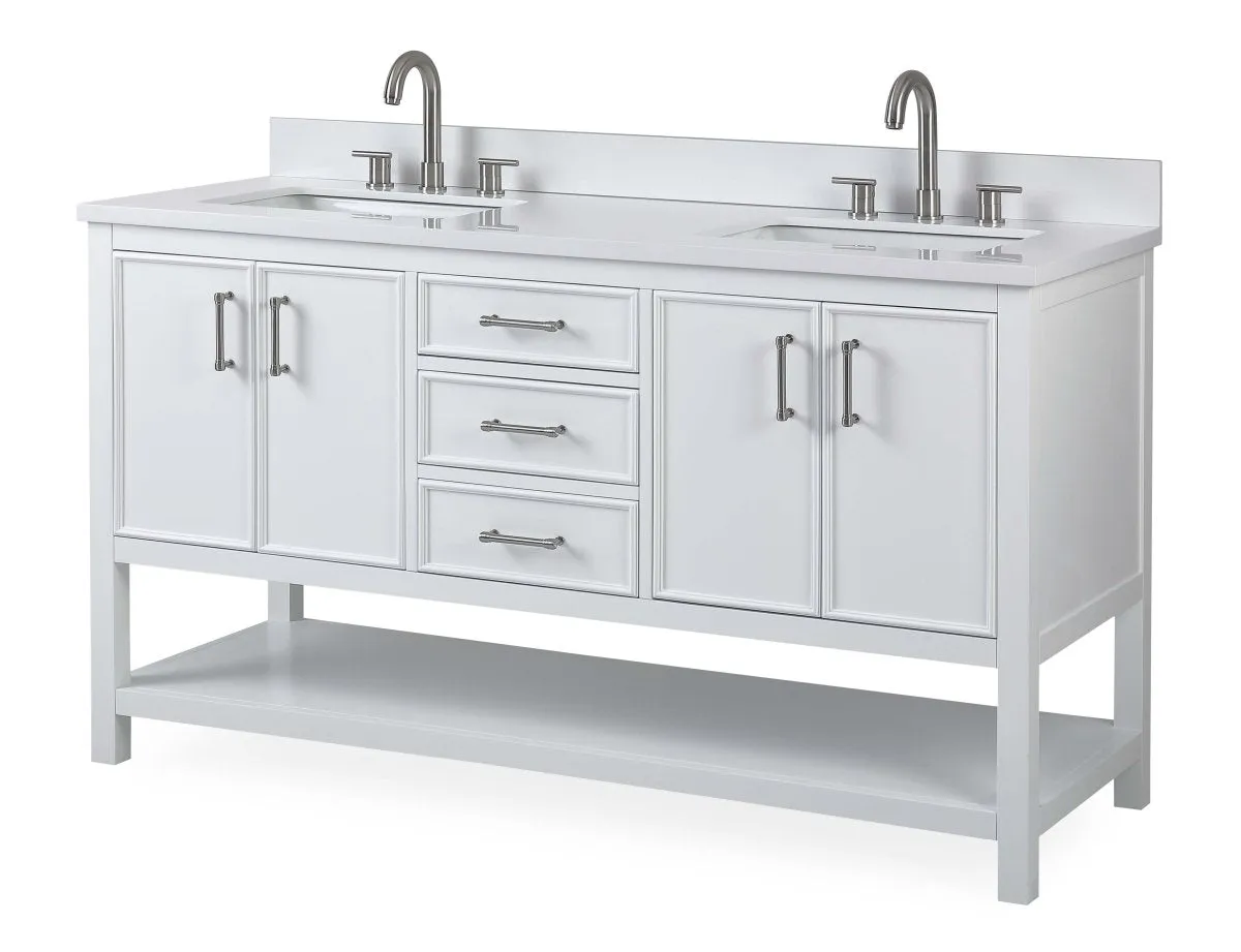 60"  Tennant Brand White Color Finish Double Sink Bathroom Vanity - Felton  # 7330-D60W