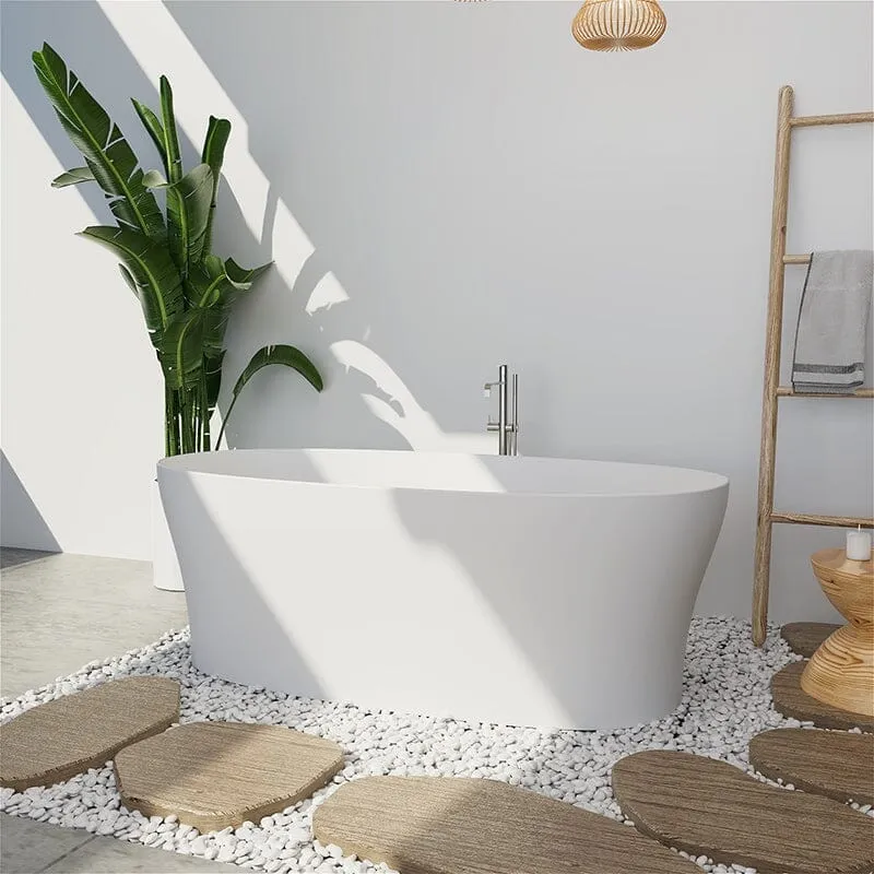 63"/67"/71'' Solid Surface Stone Resin Freestanding Soaking Bathtub Comfortable Backrest Design