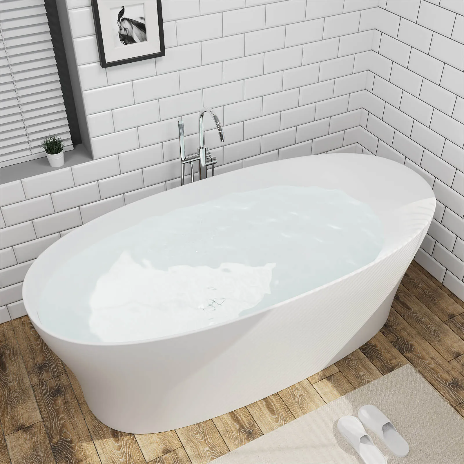 63"/67"/71'' Solid Surface Stone Resin Freestanding Soaking Bathtub Comfortable Backrest Design