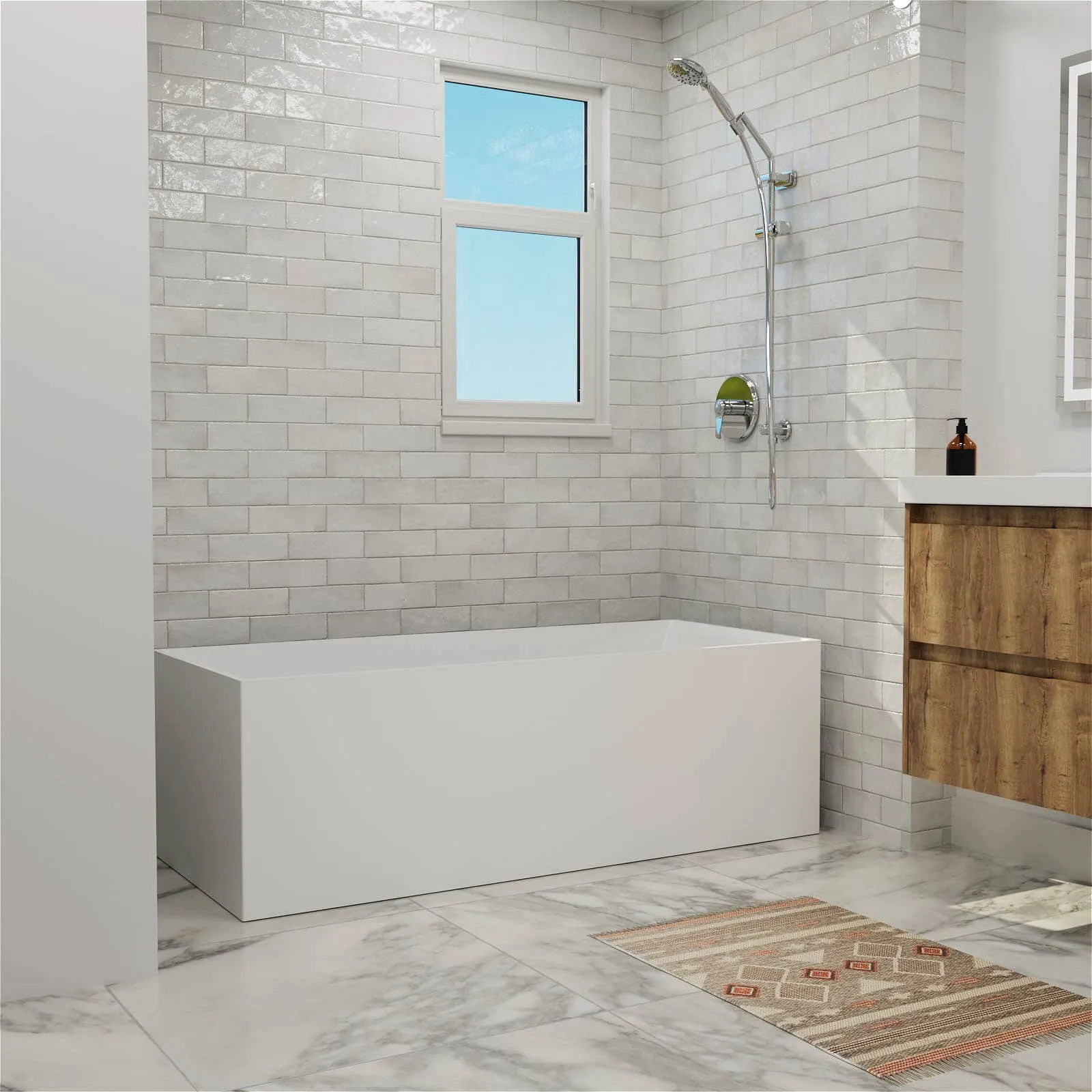 67" Freestanding Rectangular Bathtub with Ergonomic Backrest