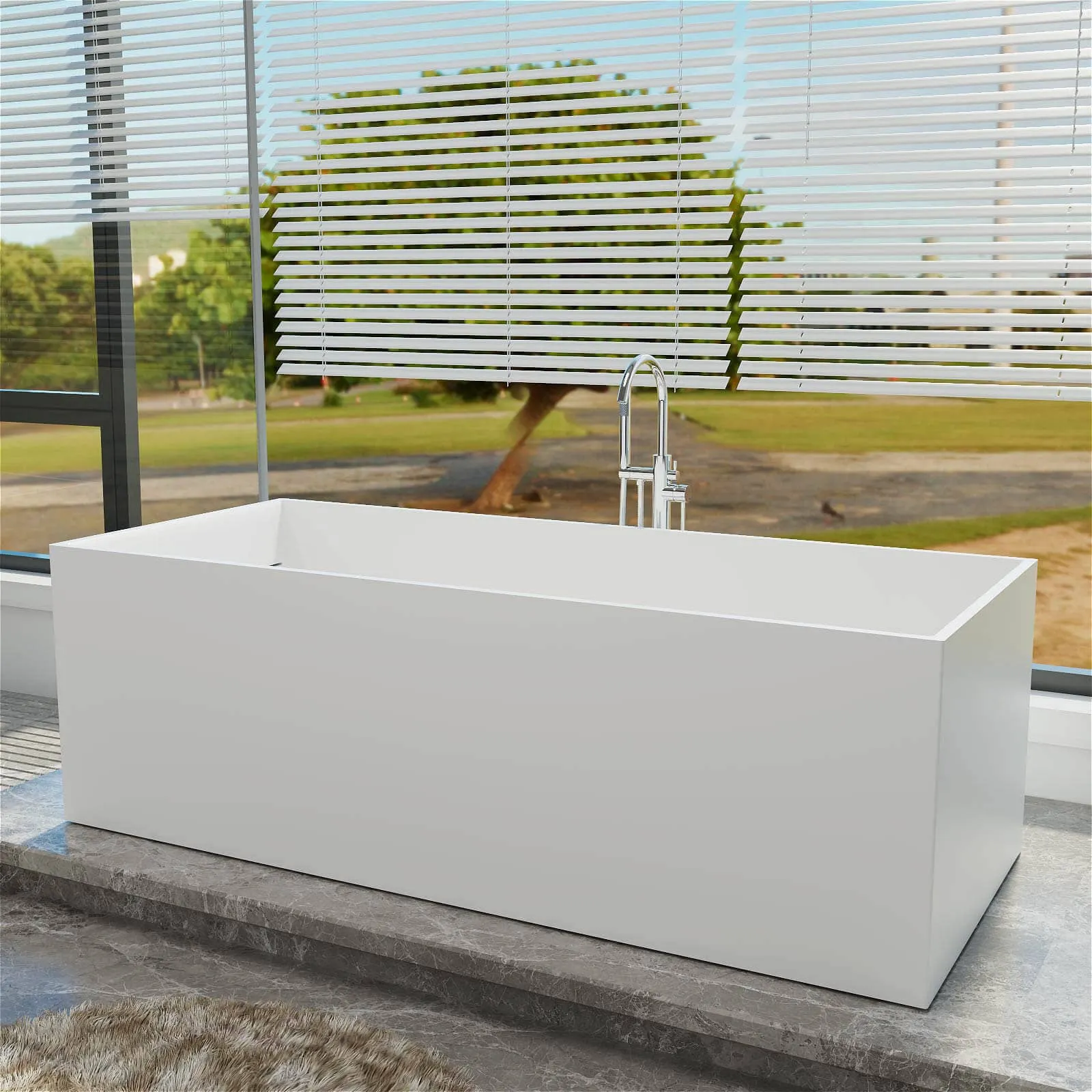 67" Freestanding Rectangular Bathtub with Ergonomic Backrest