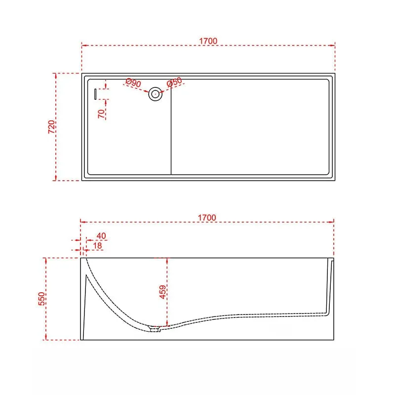 67" Freestanding Rectangular Bathtub with Ergonomic Backrest