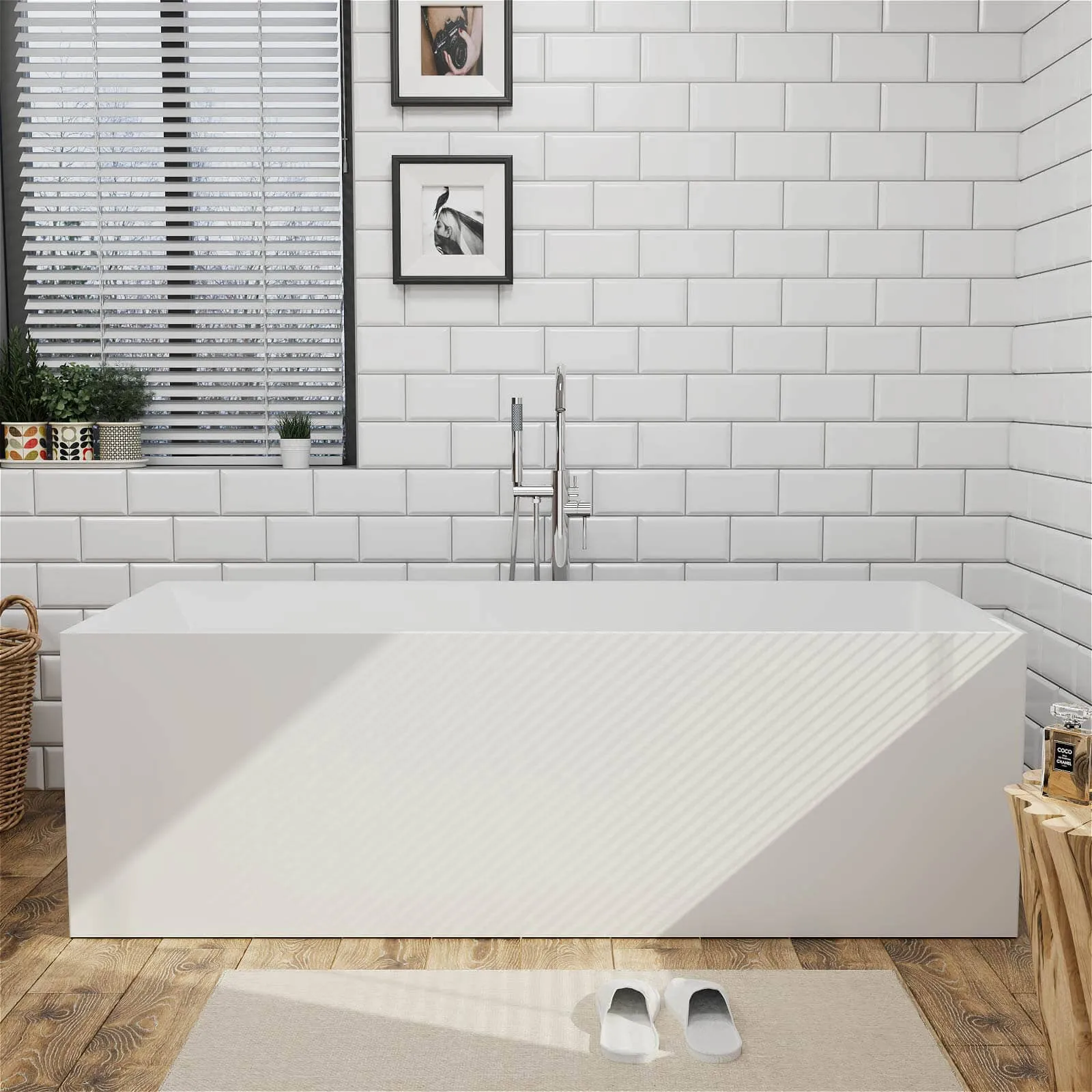 67" Freestanding Rectangular Bathtub with Ergonomic Backrest