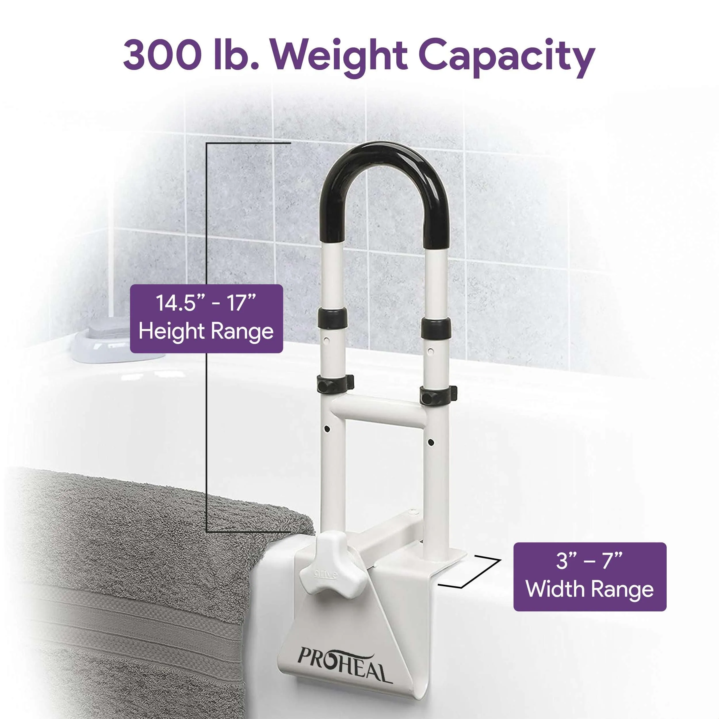 Adjustable Bathtub Grab Bar - Universal Clamp On Bar