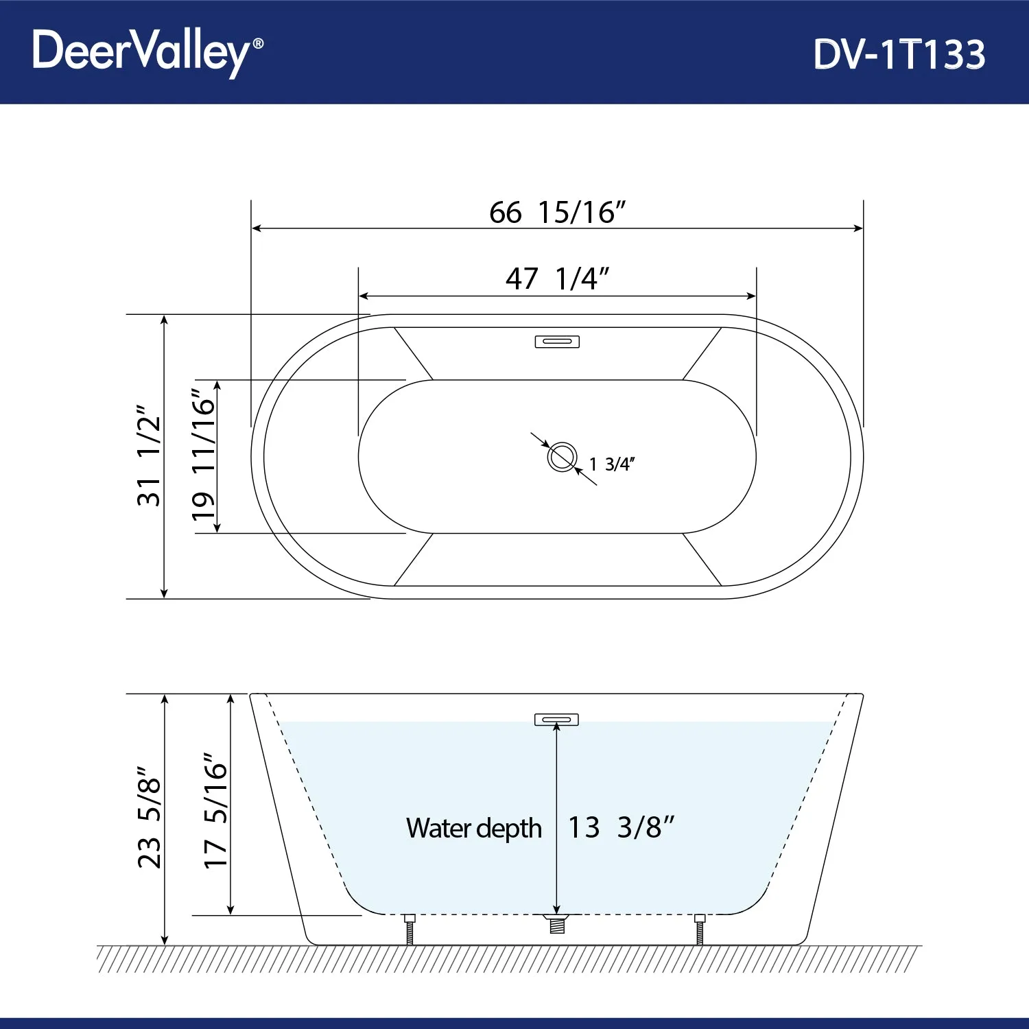 ALLY 67" X 32" Freestanding Acrylic Bathtub