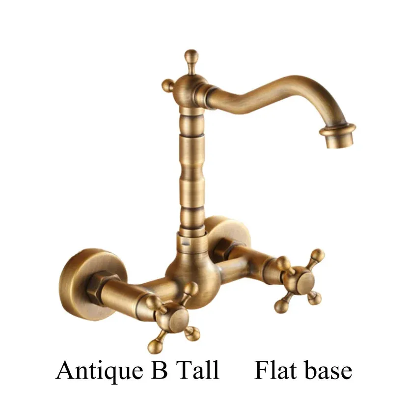 Antique Brass Ceramic Into The Wall Bathroom Washbasin Basin Faucet