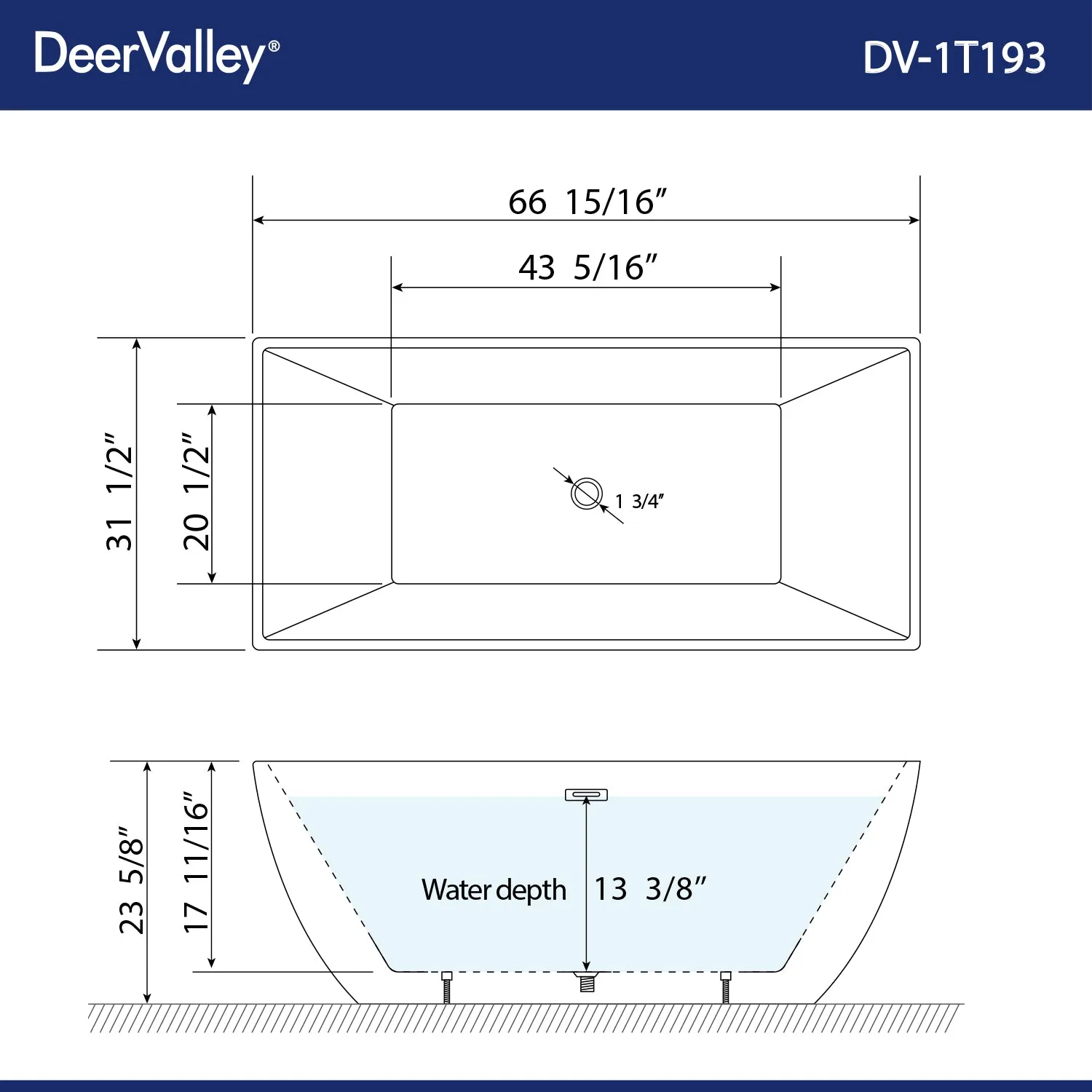 APEX 67" x 31" Freestanding Acrylic Bathtub