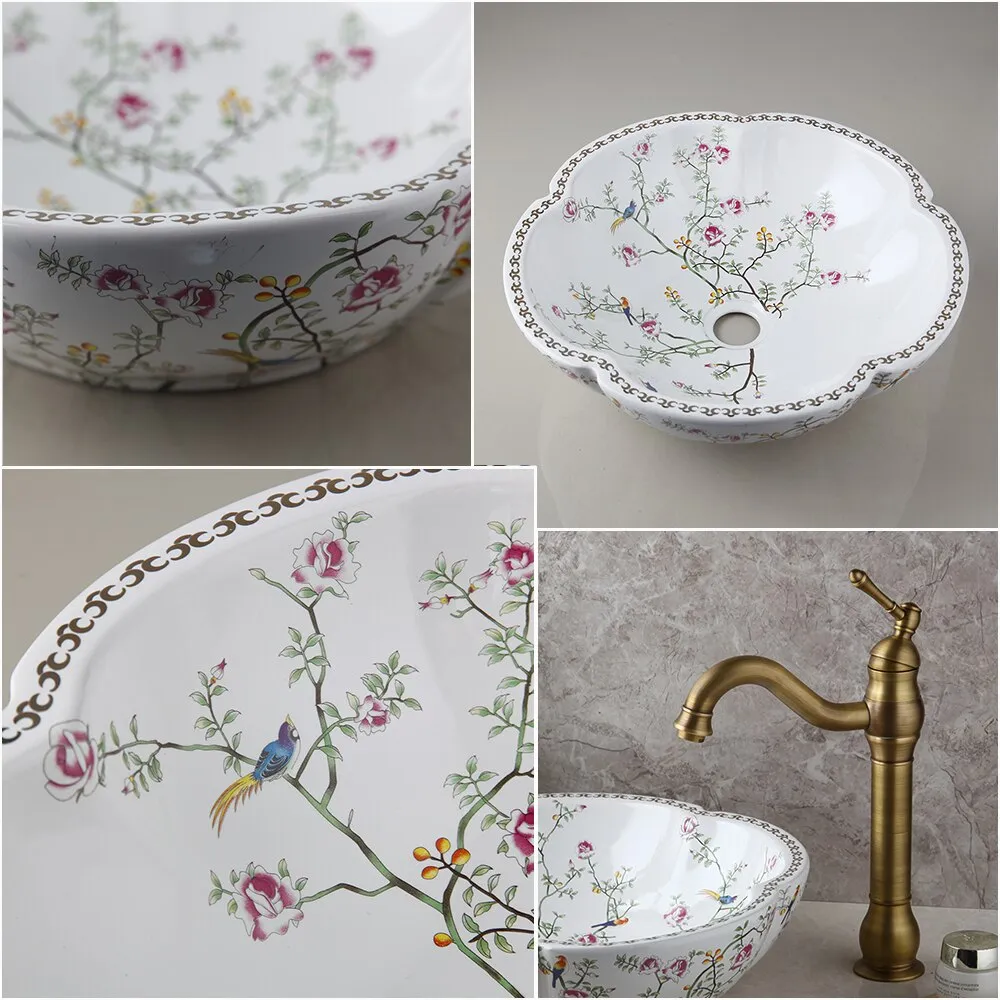 Art Basin Set Spring Blossoms Design Washbasin Bathroom Sink Set