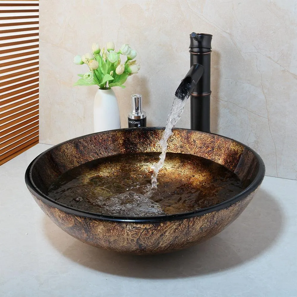 Bamboo Waterfall Mixer Tap Faucet Vessel Sink Faucet Glass Set Basin