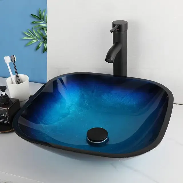 Bathroom Washbasins Set Gradient Tempered Glass Basin Faucet Set