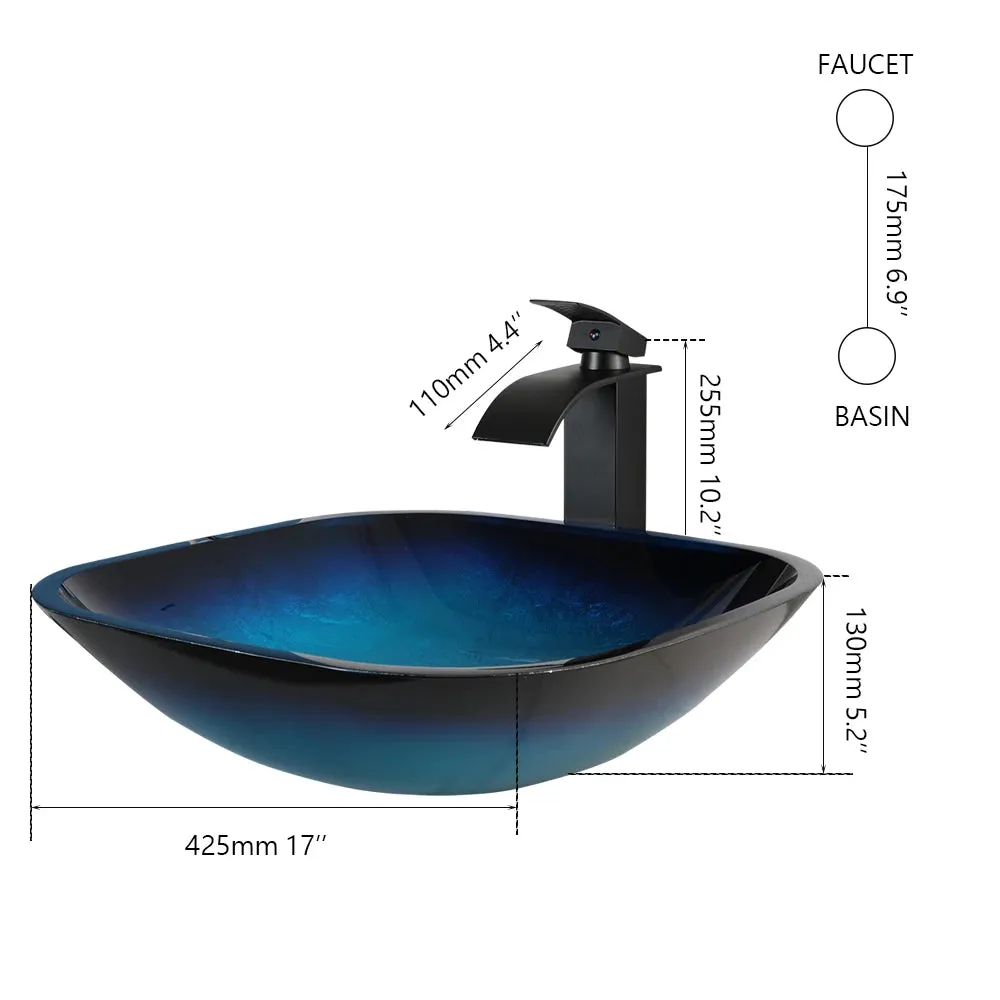 Bathroom Washbasins Set Gradient Tempered Glass Basin Faucet Set