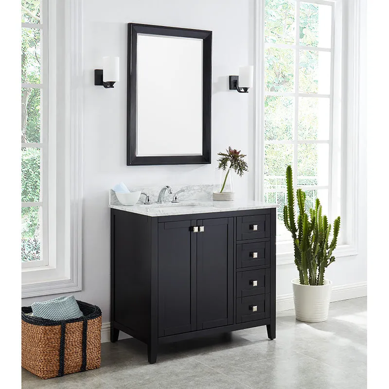 Beck Espresso Freestanding Vanity Cabinet with Single Basin Integrated Sink and Countertop - Two Doors, Three Drawers (37" x 34.5" x 22")