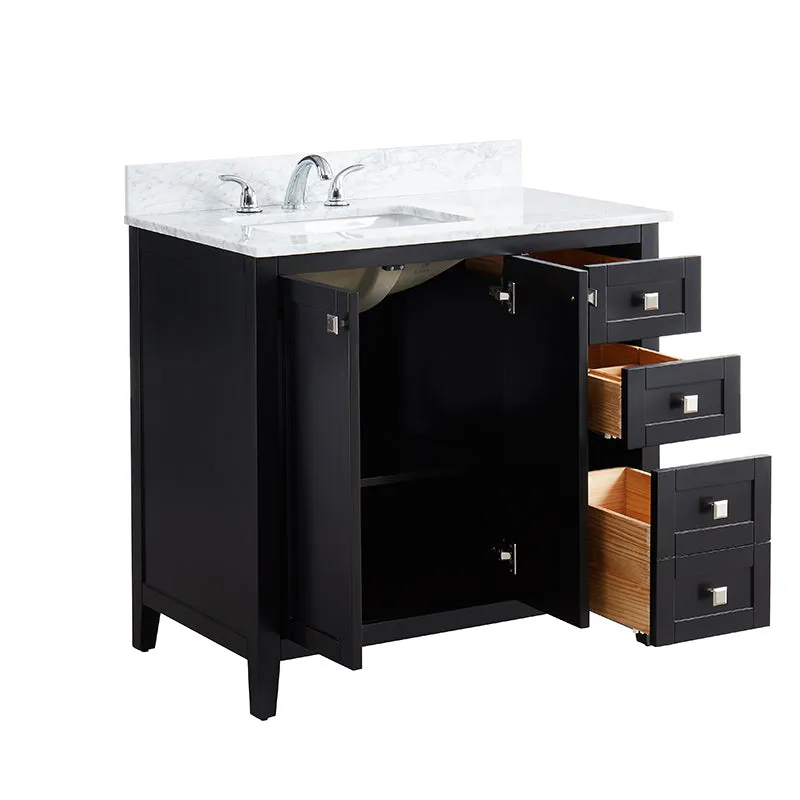 Beck Espresso Freestanding Vanity Cabinet with Single Basin Integrated Sink and Countertop - Two Doors, Three Drawers (37" x 34.5" x 22")