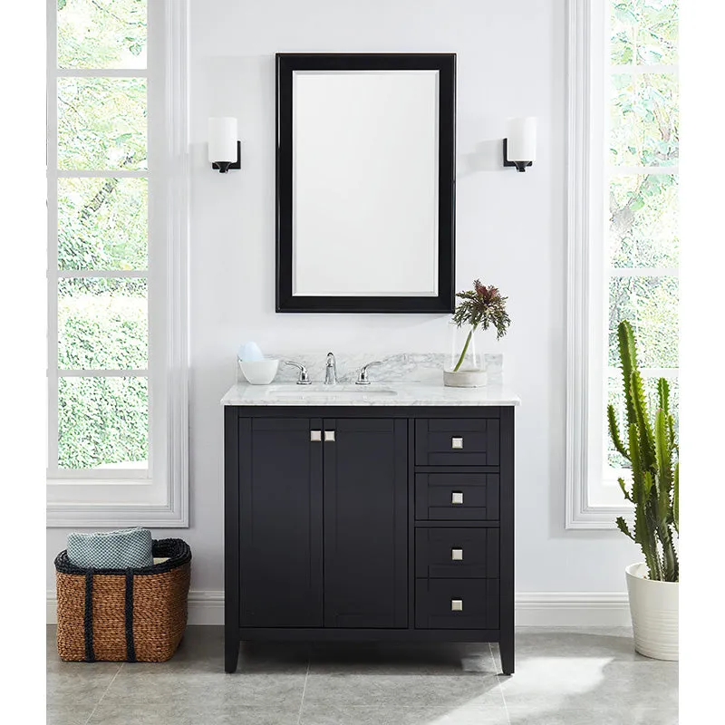 Beck Espresso Freestanding Vanity Cabinet with Single Basin Integrated Sink and Countertop - Two Doors, Three Drawers (37" x 34.5" x 22")