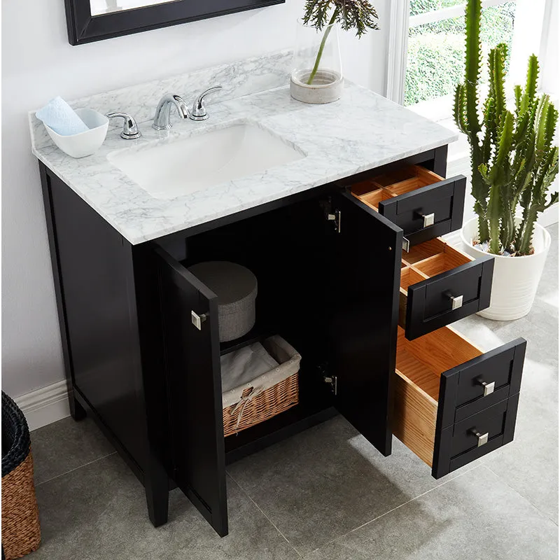 Beck Espresso Freestanding Vanity Cabinet with Single Basin Integrated Sink and Countertop - Two Doors, Three Drawers (37" x 34.5" x 22")