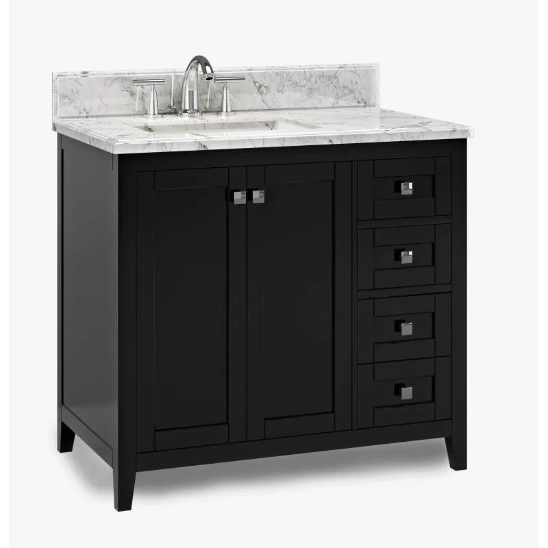 Beck Espresso Freestanding Vanity Cabinet with Single Basin Integrated Sink and Countertop - Two Doors, Three Drawers (37" x 34.5" x 22")