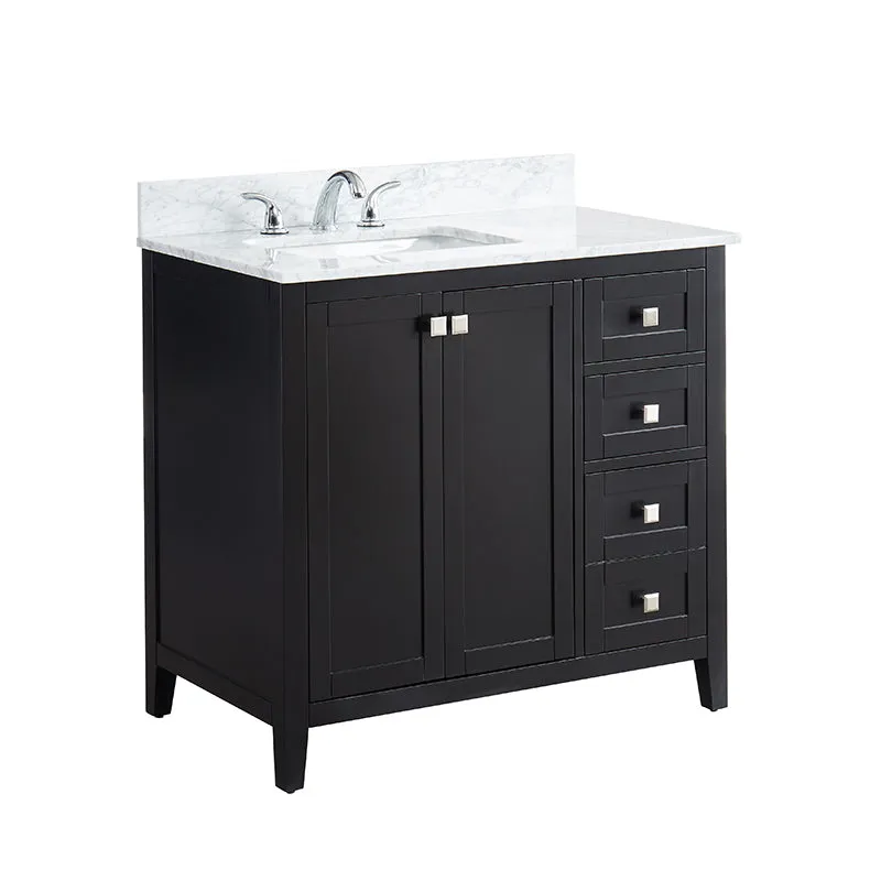 Beck Espresso Freestanding Vanity Cabinet with Single Basin Integrated Sink and Countertop - Two Doors, Three Drawers (37" x 34.5" x 22")