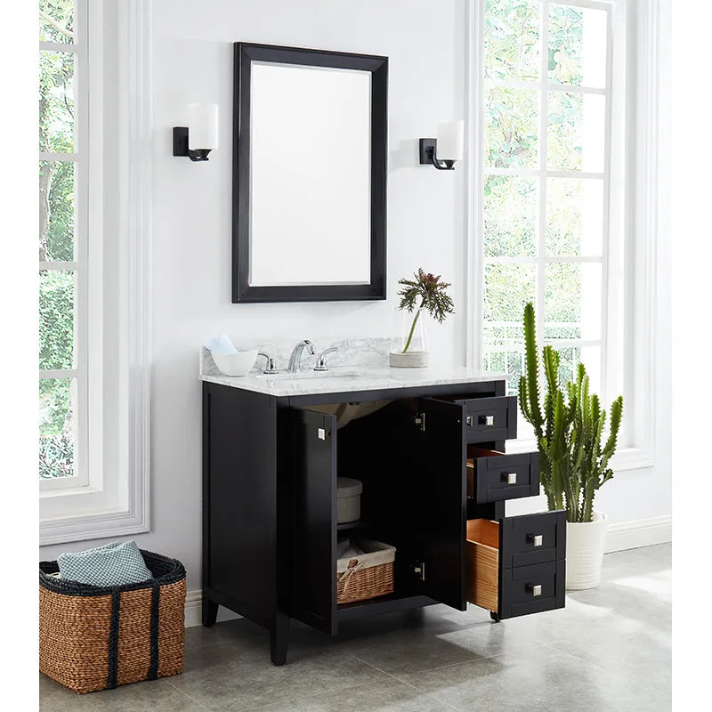 Beck Espresso Freestanding Vanity Cabinet with Single Basin Integrated Sink and Countertop - Two Doors, Three Drawers (37" x 34.5" x 22")