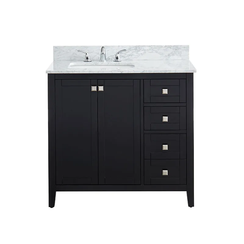 Beck Espresso Freestanding Vanity Cabinet with Single Basin Integrated Sink and Countertop - Two Doors, Three Drawers (37" x 34.5" x 22")