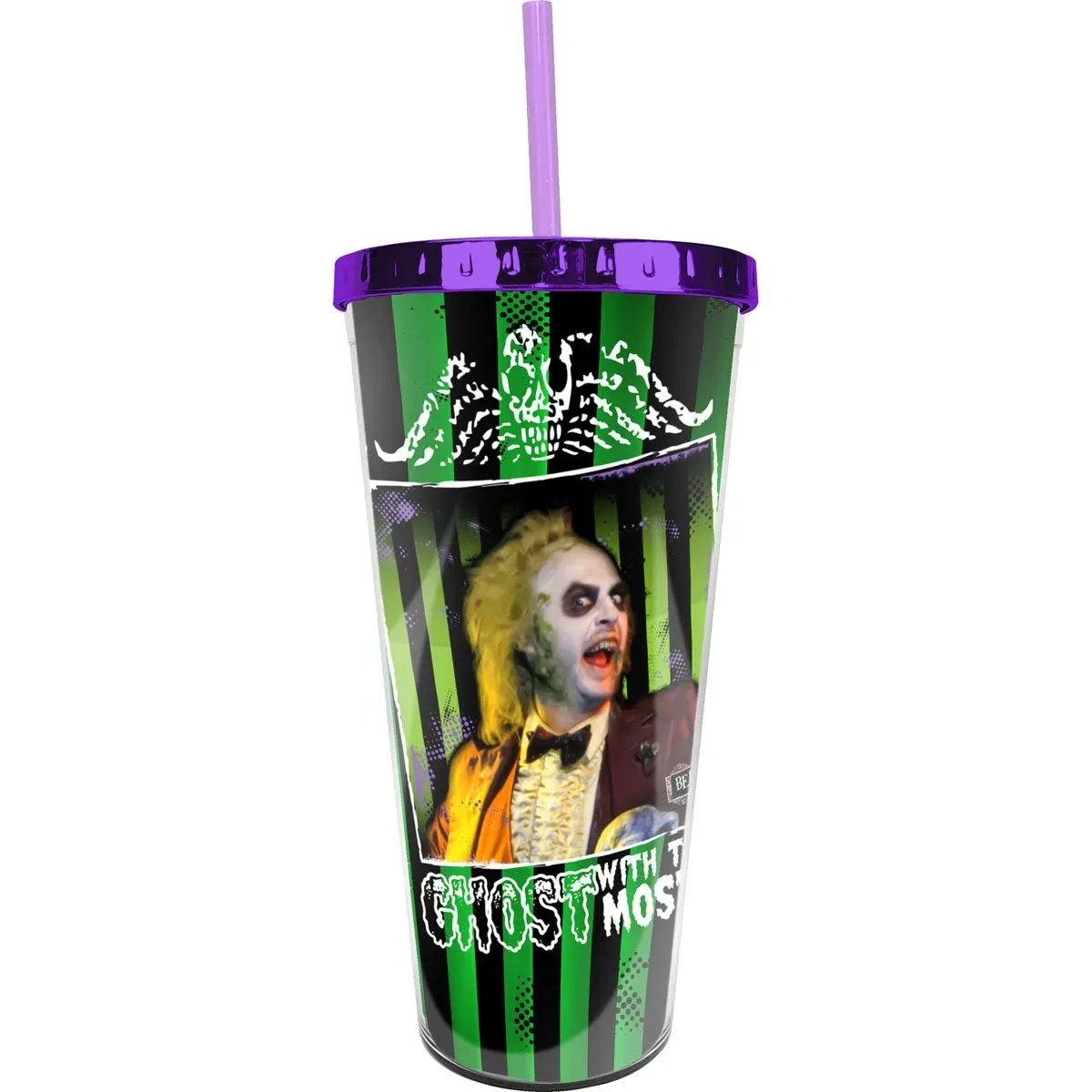 BEETLEJUICE STRIPES FOIL CUP WITH STRAW