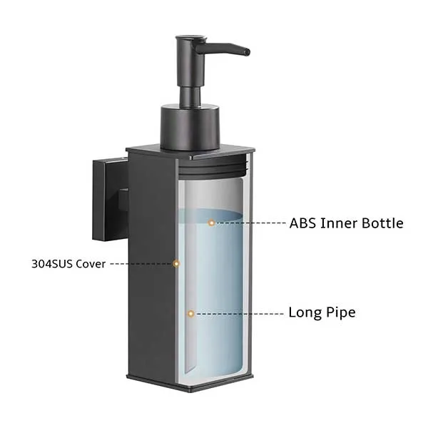 BGL Black Soap Dispenser, Wall Mounted Hand Wash Dispenser,304 Stainless Steel Liquid Dispenser for Daily Use