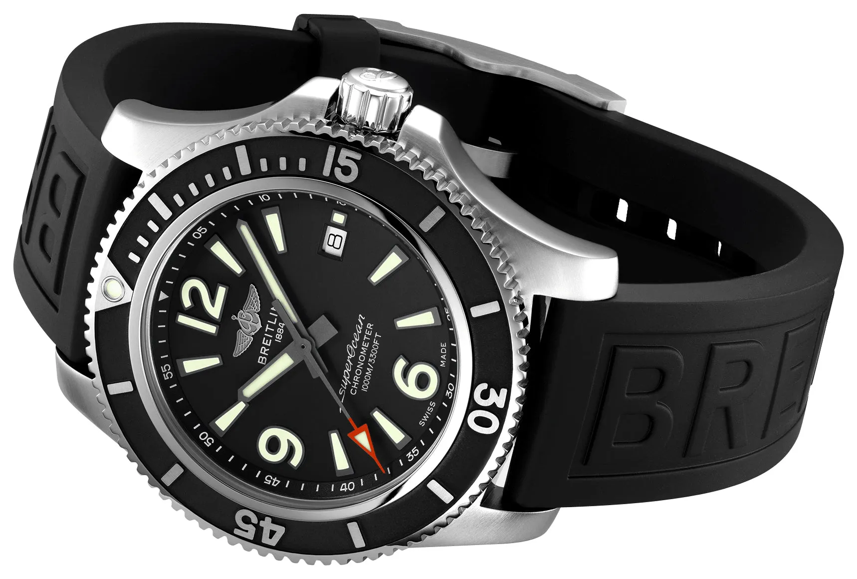 Breitling Superocean Automatic Chronometer Stainless Steel Black Dial Black Rubber Strap Date Divers Mens Watch A17367D71B1S1